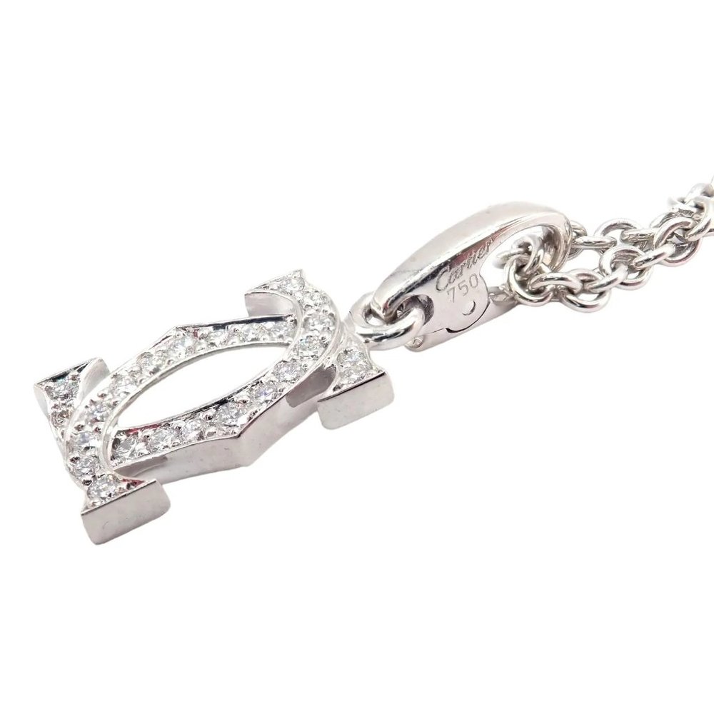Authentic! Cartier Double C 18k White Gold Diamond Pendant Necklace - Picture 11 of 12